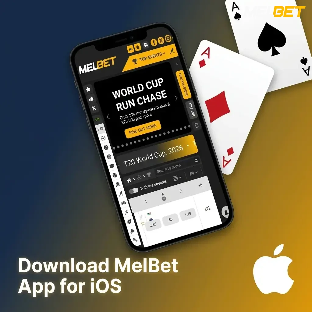 MelBet iOS PWA installation steps on iPhone home screen with system requirements and compatible Apple devices listed