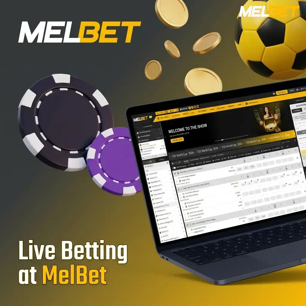 MelBet live betting interface showing real-time odds for cricket, football and kabaddi with in-play statistics tools