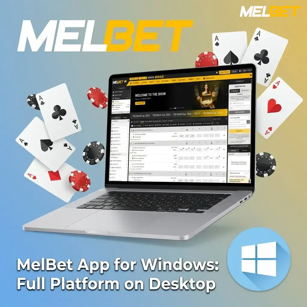 MelBet browser-based platform on Windows desktop showing sportsbook and casino features with no installation required